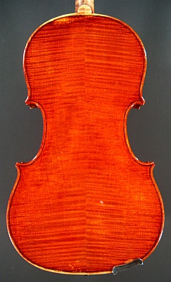 back of a new violin made by Roland Terrier, 1980