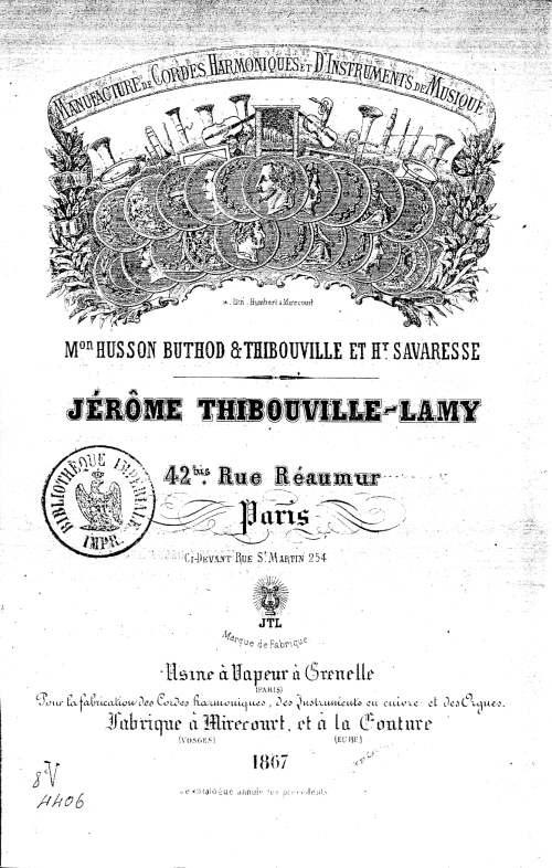 Catalogue 1867 de la maison de lutherie Jrme Thibouville-Lamy  Mirecourt.