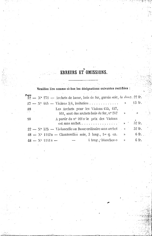 Catalogue 1867 de la maison de lutherie Jrme Thibouville-Lamy  Mirecourt.