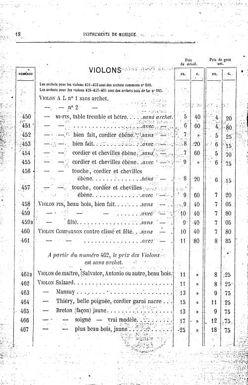 Catalogue 1867 de la maison de lutherie Jrme Thibouville-Lamy  Mirecourt.