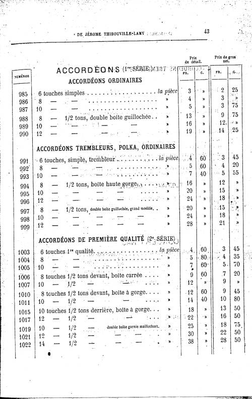 Catalogue 1867 de la maison de lutherie Jrme Thibouville-Lamy  Mirecourt.