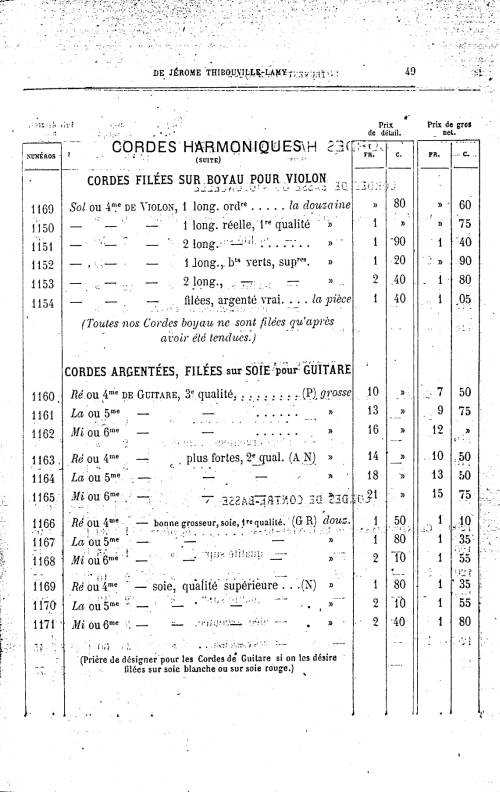 Catalogue 1867 de la maison de lutherie Jrme Thibouville-Lamy  Mirecourt.