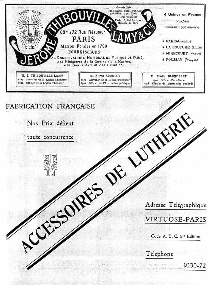 Catalogue 1912 de la maison de lutherie Jrme Thibouville-Lamy  Mirecourt.