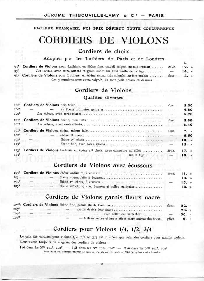 Catalogue 1912 de la maison de lutherie Jrme Thibouville-Lamy  Mirecourt.