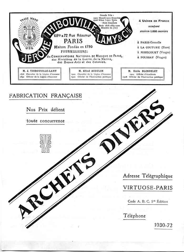 Catalogue 1912 de la maison de lutherie Jrme Thibouville-Lamy  Mirecourt.