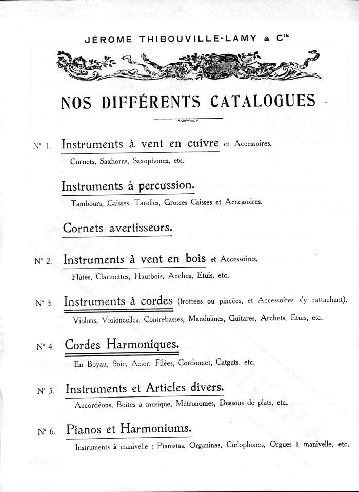 Catalogue 1912 de la maison de lutherie Jrme Thibouville-Lamy  Mirecourt.