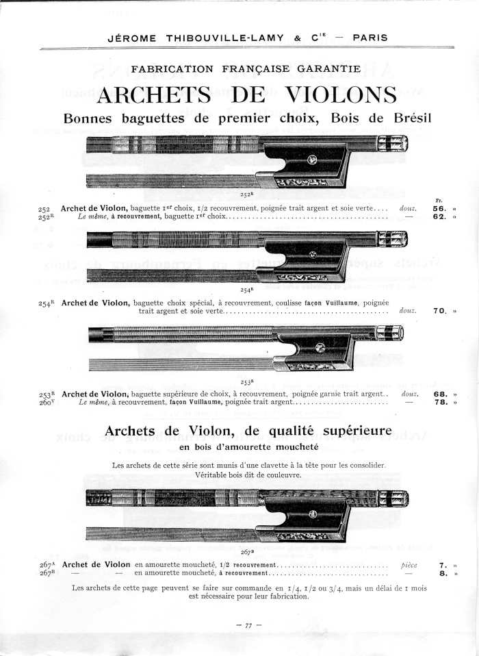 Catalogue 1912 de la maison de lutherie Jrme Thibouville-Lamy  Mirecourt.