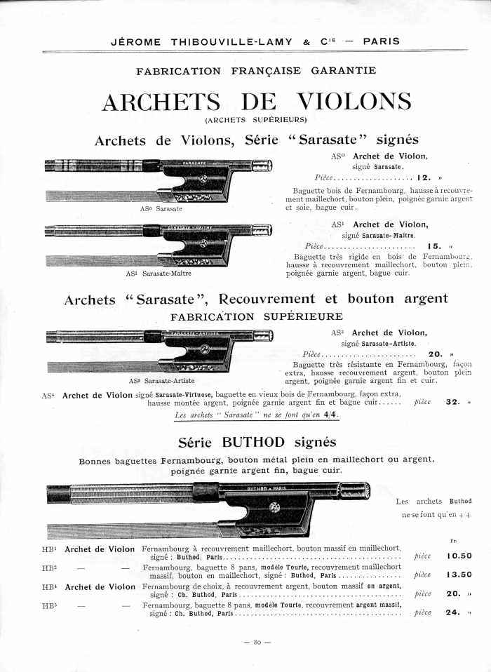 Catalogue 1912 de la maison de lutherie Jrme Thibouville-Lamy  Mirecourt.