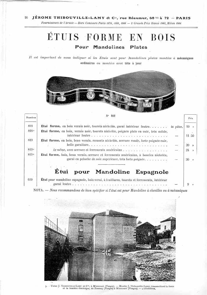 Catalogue 1907 de la maison de lutherie Jérôme Thibouville-Lamy à Mirecourt, concernat les mandolines.