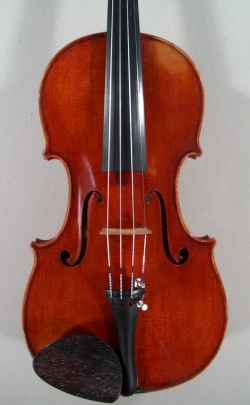 face of a new violin made by Roland Terrier, 1979
